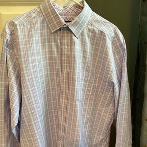 Johnston & Murphy pink and blue plaid men’s dress shirt size XL